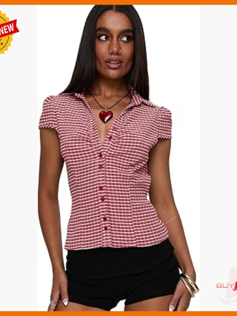 Checkered Crop Top with Petal Sleeves and Tie Back Detail